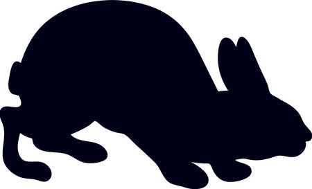 Hand-drawn black silhouettes of cute rabbits sitting in various poses, Isolated On White Background.のイラスト素材
