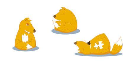 Cute fox cartoon vector character set. Sleeping and sad foxes isolated stickers, patches pack, kids illustration. Fox emoticons.のイラスト素材