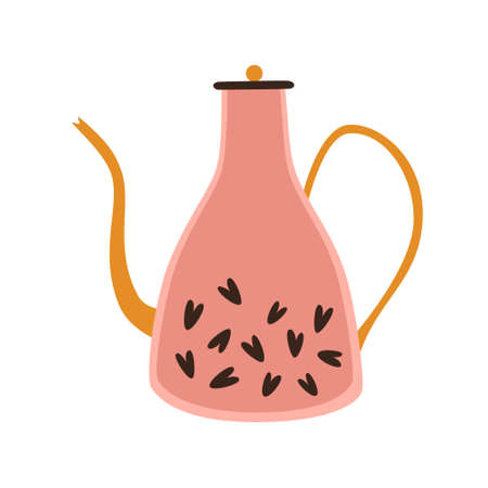 Cute coffee pot with long spout isolated on white background. Coffee with love, flat vector cartoon illustration,clipart.のイラスト素材