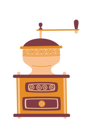 Antique coffee grinder isolated on white background. Flat vector cartoon illustration, clipart.のイラスト素材