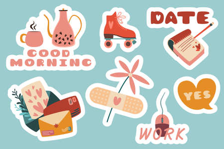 Set of Daily Planner Stickers, Patches Collection for To Do List. Weekly Badges with Quotes and...
