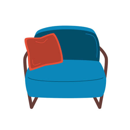 Armchair, soft upholstery chair, comfortable seat for lobby or lounge room. Living room furniture isolated on white background. Flat vector cartoon illustration, clipart.のイラスト素材