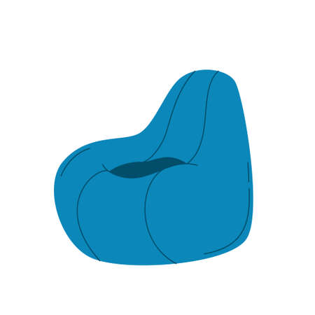 Bean bag chair, soft pouf upholstery chair, comfortable seat. Flexible seat furniture for work and relax, isolated on white background. Flat vector cartoon illustration, clipart.のイラスト素材