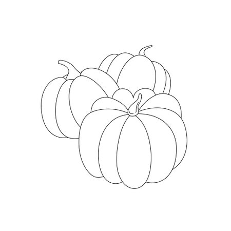 Pumpkins Squash Autumn Vegetable for Halloween or Thanksgiving, isolated. Black and white vector illustration for coloring book, doodle style, clip art.のイラスト素材