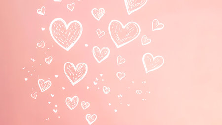 Delicate background with hand drawn hearts. Valentine gift card. For wedding or Valentine's Day...