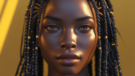 Attractive african girl with dreadlocks african braids - creative hairstyle. For advertising, billboards or social media use. Commercial advertising concept art. African model. Colored dark-skinned girlの写真素材