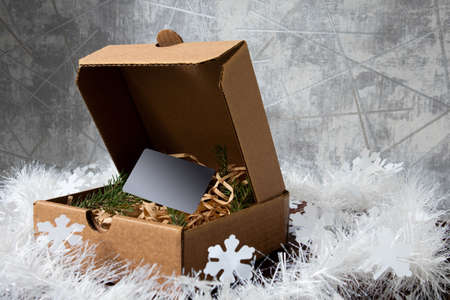 Online shopping Christmas gift Bank card in a boxの写真素材