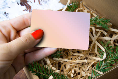 Online shopping Christmas gift Bank card in a box