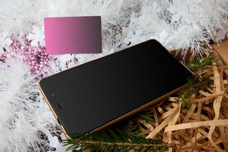 Online shopping Christmas gift Bank card in a box