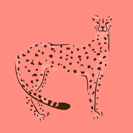 Vector illustration with cheetah silhouette on simple coral background. Perfect for textile decoration or printing.のイラスト素材