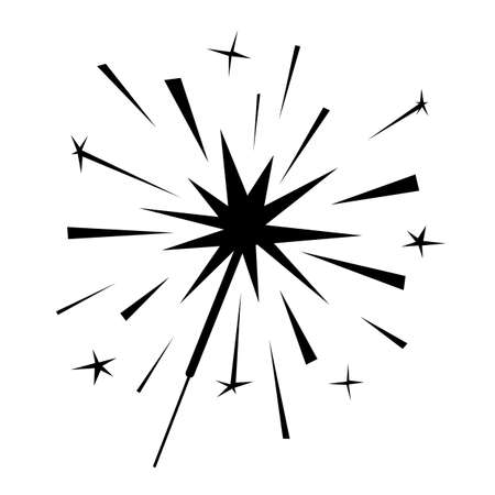 Black burning sparkler silhouette isolated on white. Indian firework with sparks and glow.  Vector.のイラスト素材
