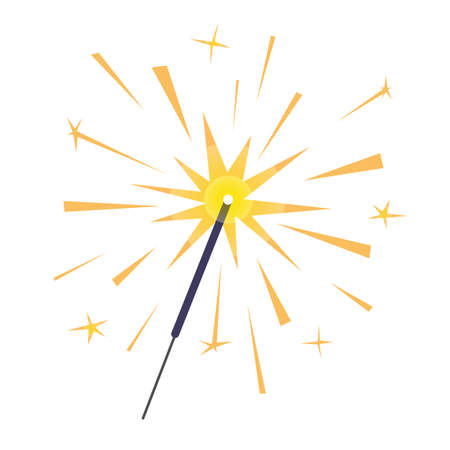 Burning sparkler isolated on white. Bright yellow indian firework with sparks.  Vector illustration.のイラスト素材
