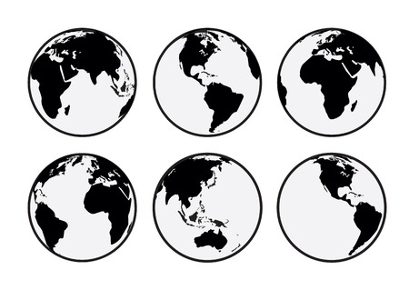 Six black and white vector Earth globesのイラスト素材