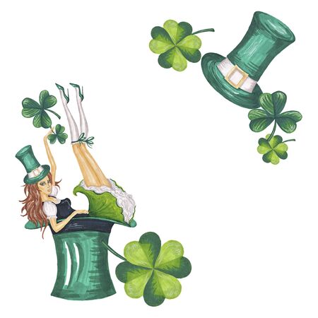 Frame St Patrick's Day Illustration Hand-Painted Green Shamrockの写真素材