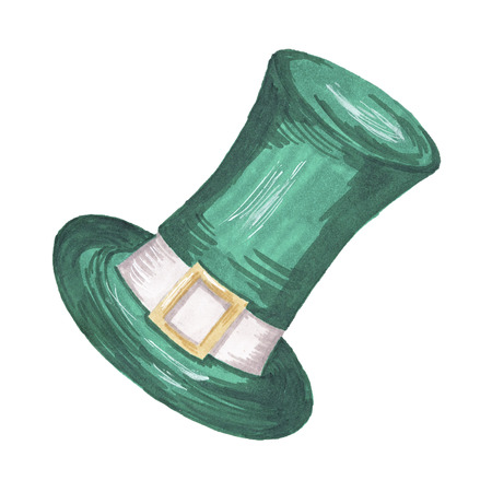 St Patrick's Day Illustration Hat Hand-Painted Green Shamrockの写真素材