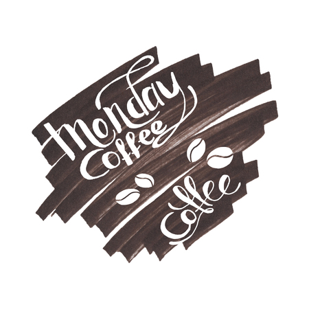 Hand Lettering Monday Coffee Brown Backgroundの写真素材