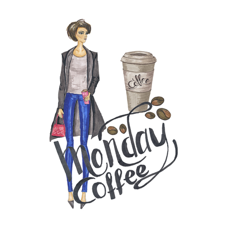 Hand-Painted Fashion Girl Illustrationの写真素材