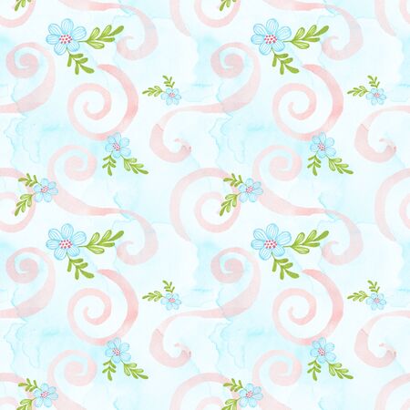 Flowers Illustration Seamless Pattern Hand-Painted Background Texture Wallpaper Scrapbookの写真素材
