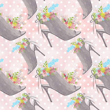 Shoe Illustration Seamless Pattern Hand-Painted Background Texture Wallpaper Scrapbookの写真素材
