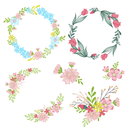 Floral Set Hand-Painted Spring Illustrationの写真素材