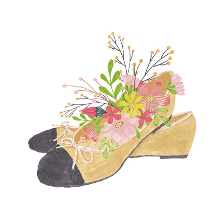 Hand-Painted Shoe Spring Floral Illustrationの写真素材