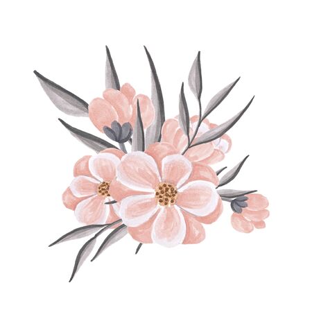 Flowers Hand-Painted Spring Illustrationの写真素材