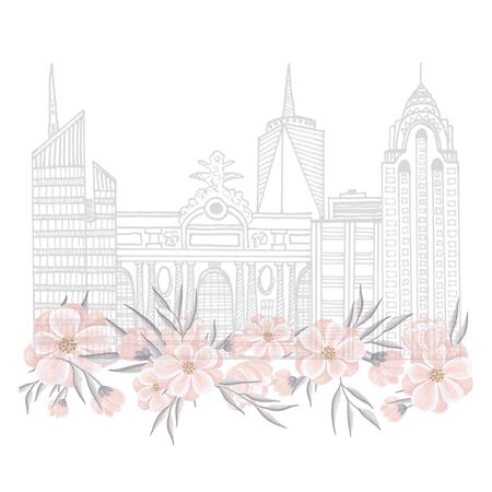 New York Skyline Hand Painted Illustrationの写真素材