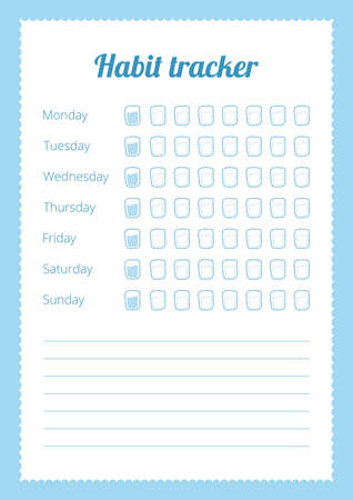Habit tracker concept. Water tracker balance vector calendar. Printable template. Page for effective planning. Paper sheet. Vector illustration.のイラスト素材