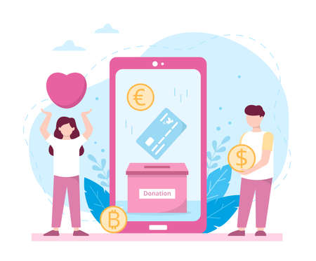Donation and support people concept. Cute vector illustration in a flat style.のイラスト素材