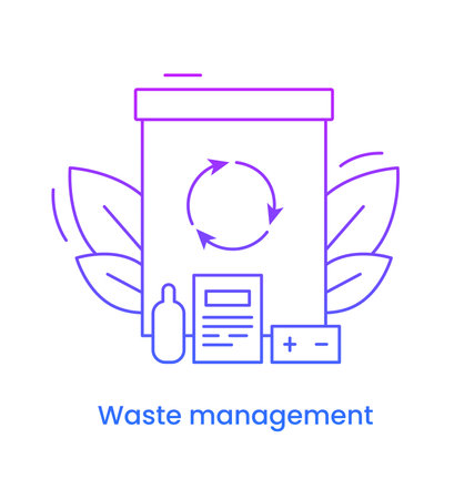 Waste management icon ESG concept. Gradient. Vector line illustration with caption, isolated on a white background.のイラスト素材