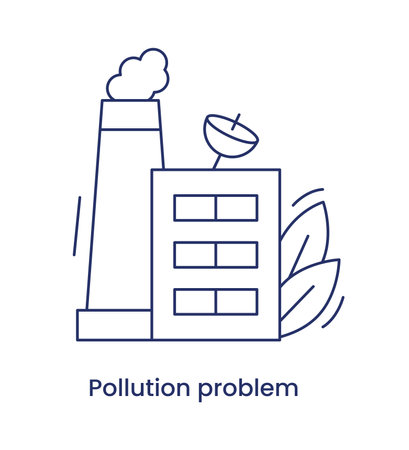 Pollution problem icon ESG concept. Vector line illustration with caption, isolated on a white background.のイラスト素材