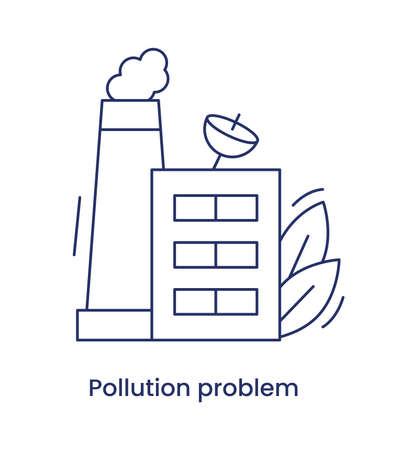 Pollution problem icon ESG concept. Line illustration with caption, isolated on a white background.の写真素材