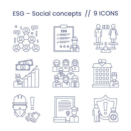 Set icons social, ESG concept. Vector illustration isolated on a white background.のイラスト素材