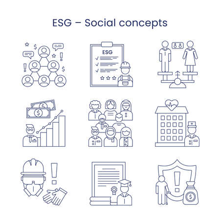 Set icons social, ESG concept. Illustration isolated on a white background.の写真素材