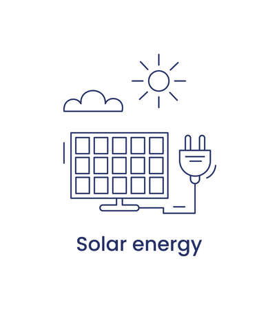 Solar energy icon, ESG environmental concept. Renewable energy. Line illustration isolated on a white background.の写真素材