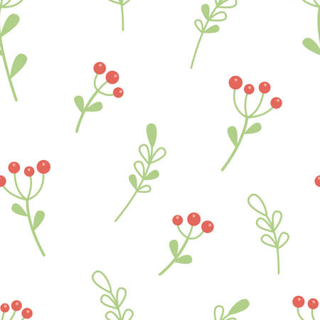 Plant pattern, minimalism concept. Seamless pattern. Cute background with twigs and leaves of different shapes on a white background. Vector illustration.のイラスト素材