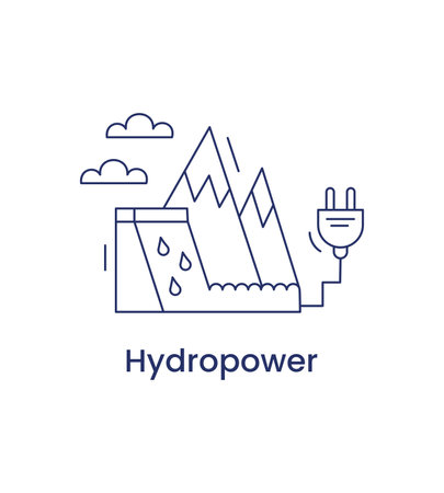 Water energy icon, ESG environmental concept. Hydropower. Renewable energy. Vector line illustration isolated on a white background.のイラスト素材