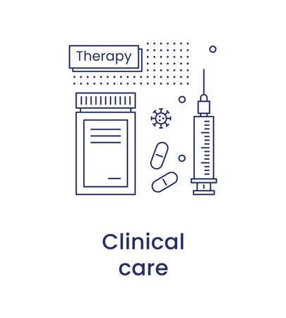 Monkeypox concept. Clinical care icon. Vaccination. Vector line illustration isolated on a white background.のイラスト素材
