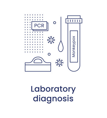 Monkeypox concept. Laboratory diagnosis icon. Vector line illustration isolated on a white background.のイラスト素材