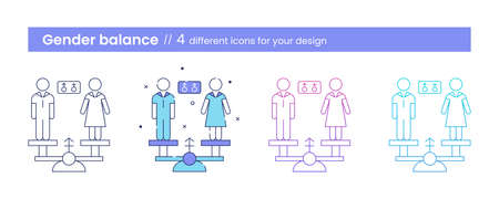 Gender balance icon, ESG social concept. Four icon options. Vector illustration isolated on a white background.のイラスト素材