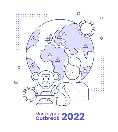 Monkeypox outbreak concept. Vector line illustration isolated on a white background.のイラスト素材