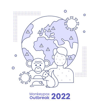 Monkeypox outbreak concept. Line illustration isolated on a white background.の写真素材