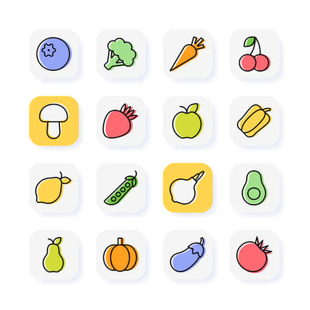 A set of linear healthy food icons. Illustration isolated on a white background.の写真素材
