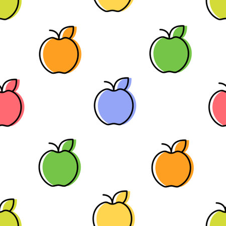 Bright apple pattern. Multicolored apple icons. Vector illustration on a white background.のイラスト素材