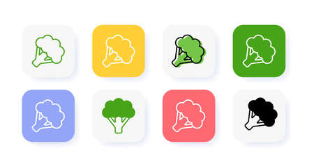 Healthy vegetarian product icon. A tasty broccoli icon. Set of different icon variants. Illustration on white background.の写真素材