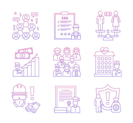 Set icons social, ESG concept. Gradient. Line illustration isolated on a white background.の写真素材