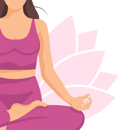 Yoga young woman, card concept. Beautiful girl in a suit doing yoga. Healthy lifestyle. Poster. Template. Illustration isolated on a white background.の写真素材