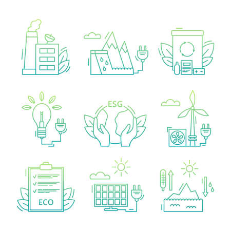 Set icons environmental, ESG concept. Gradient. Vector illustration isolated on a white background.のイラスト素材