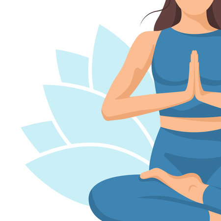 Yoga young woman, card concept. Beautiful girl in a suit doing yoga. Healthy lifestyle. Poster. Template. Vector illustration isolated on a white background.のイラスト素材