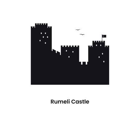 Istanbul Turkey concept. Silhouette of the Rumeli Castle. Vector illustration isolated on a white background.のイラスト素材